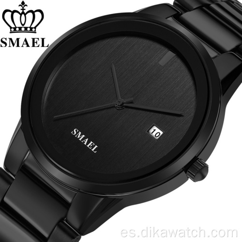 Relojes SMAEL para hombre, marca de lujo, simple, negro, inoxidable